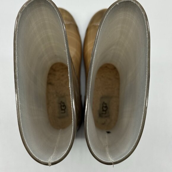 UGG Shaye Tan Clear Plaid Waterproof Rubber Tall Rain Boots - Women's Size 7 - Picture 6 of 11